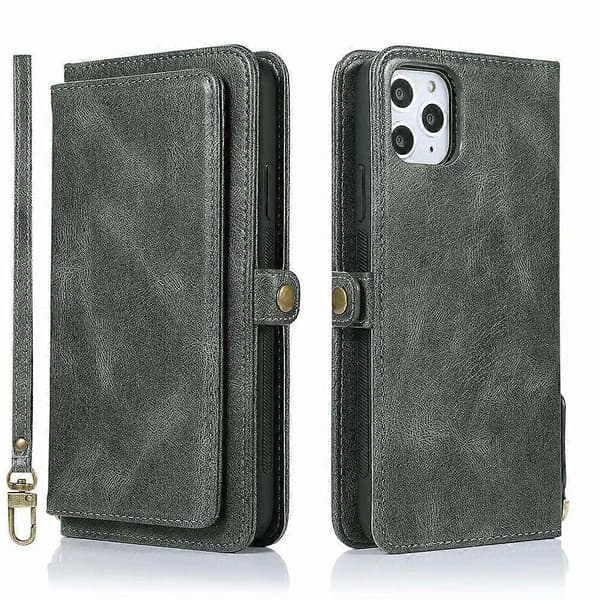Etui til iPhone 13 Pro Max Army Green Multi-kort Splitlæder Multifunktionel Kortlomme Retro Pung No13283