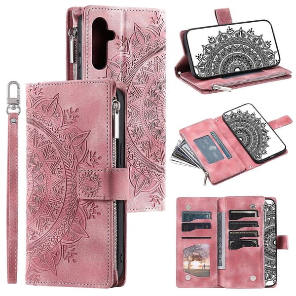Multi-Card Totem Zipper Läderfodral Rosa för Samsung Galaxy A16 5G