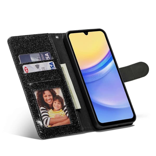 Glitterpulver Kærlighed Læder Telefoncover Til Samsung Galaxy S24 FE 5G