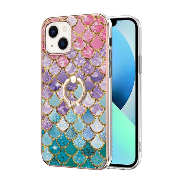 Til iPhone 14 Galvaniseringsmønster IMD TPU Støtsikkert Deksel med Rhinestone Ringholder