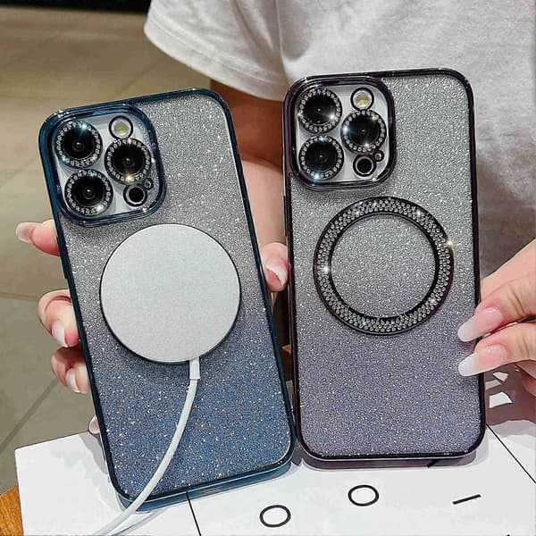 For iPhone 15 Pro Magnetisk Deksel TPU + PC Glitter Sparkle Telefondeksel A