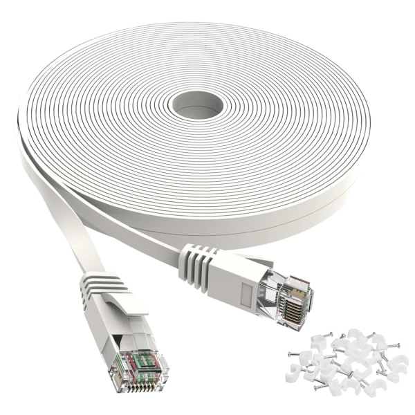 Cat 6 Ethernet-kabel 50 ft hvid - fladt internetnetværk Lan