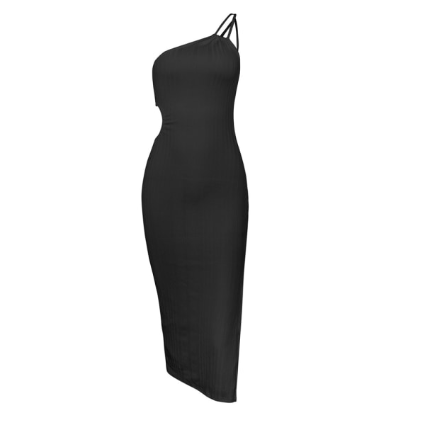 One Shoulder  Strap Drawstring Hem Bodycon Midi Dress