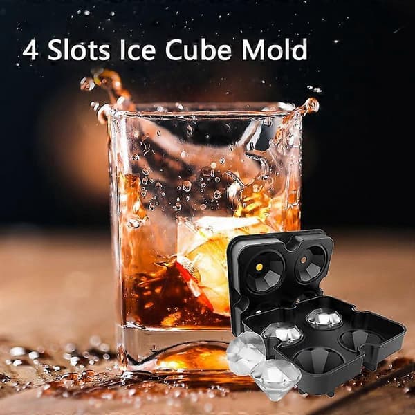 Silikone isterningebakke, 4 rum DIY diamantformede isterninger, ideelt valg til sommer (sort) A