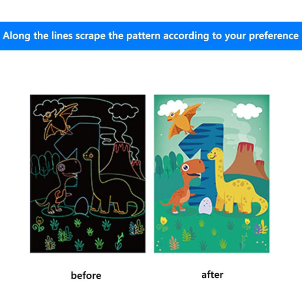 Dinosaur Scratch Artcards Set for Kids - Dinosaur Scratch Paper