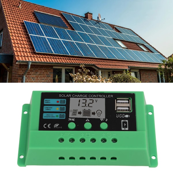 Solar Charge Controller PWM Panel Regulator Adjustable LCD Display 12V 24V Green Shell 20A