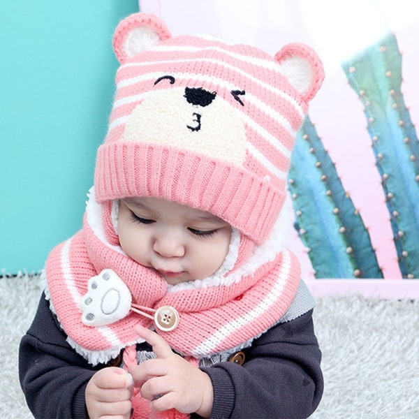 Baby scarf set Vinter Pojkar Flickor Toddler hörselkåpor Varm halsduk