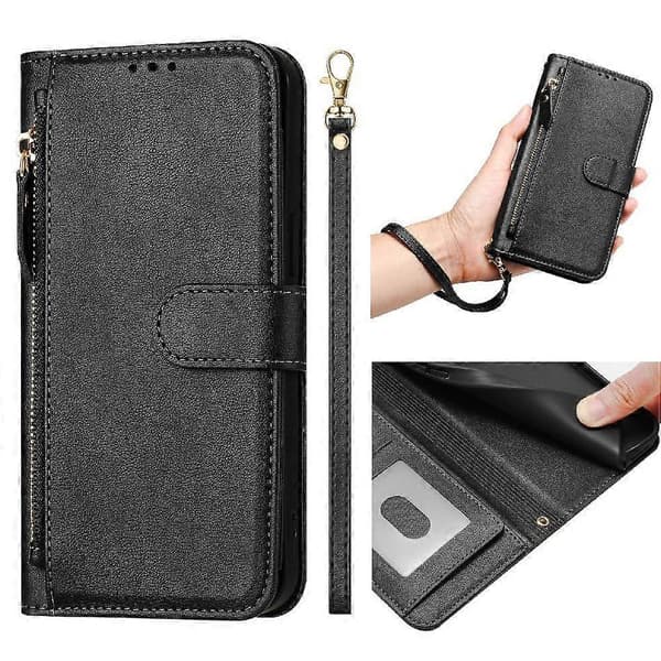 Flip-etui til Xiaomi Redmi Note 12 Pro 5G lynlås kortholder PU-læder magnetisk sort