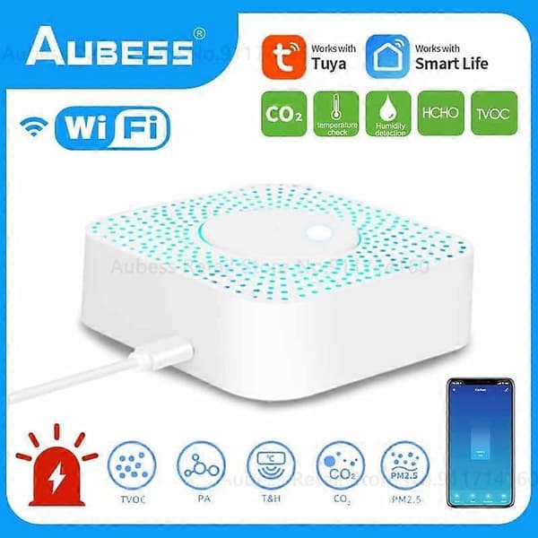Aubess WiFi/ZigBee Tuya Smart CO2 Luftkvalitet Temperatur Fuktighet PM2.5 Sensor Kol (1st WiFi-version)