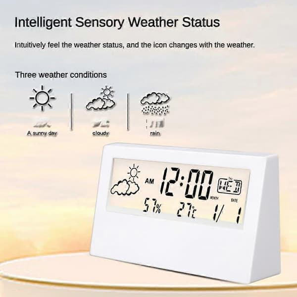 Hygro-temperatur- och luftfuktighetssensor Väggmonterad dekorativ klocka med digital display och stilren design (vit) A