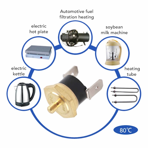 5 stk KSD301 Kobber Termostat Bimetal Normalt Lukket M4 Snap Disc Temperaturkontakt 250V 80℃