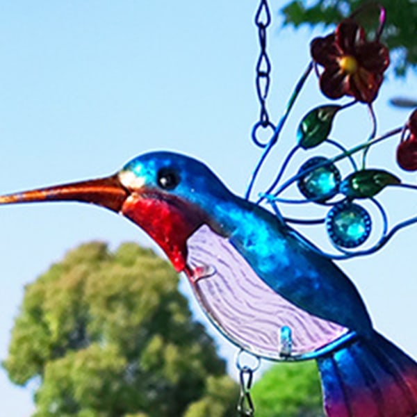 Blomster Vinger Kolibri Klokke Ornament Håndmalet Farvet Glas