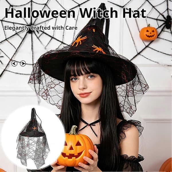 Heksehatt med blondedesign for Halloween-kostyme og gotisk fest A