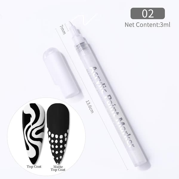 Neglekunst 3D Malingspenn Vanntett Graffitis Dotting Pen DIY 3D Abstrakte Linjer Blomstermønster Manikyr A
