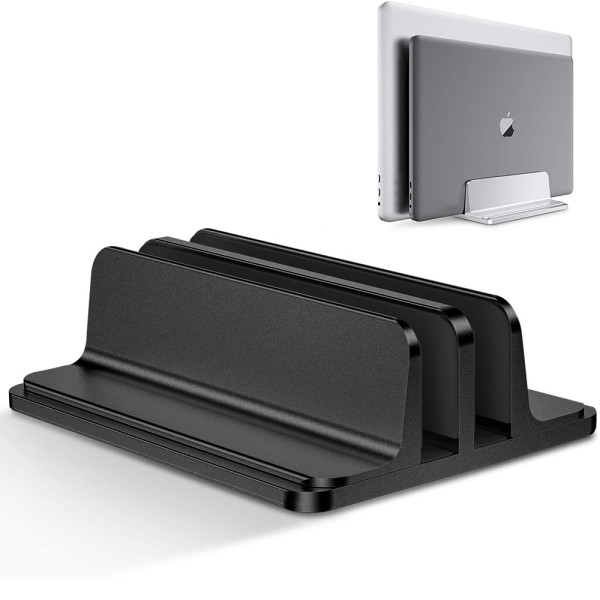 [Opdateret Dock-version Vertikal Laptop Stand, Dobbelt Desktop Stand Holder med Justerbar Dock (Op til 17,3 tommer)