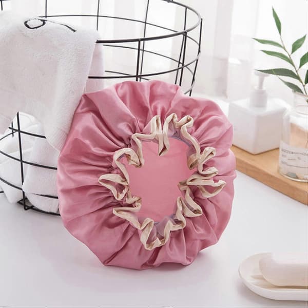 2 stk vanntett lue for kvinner, badehette for langt hår, hodeplagg, hårtrekk, oljerøyk tørrhårhette, rosa og champagne A