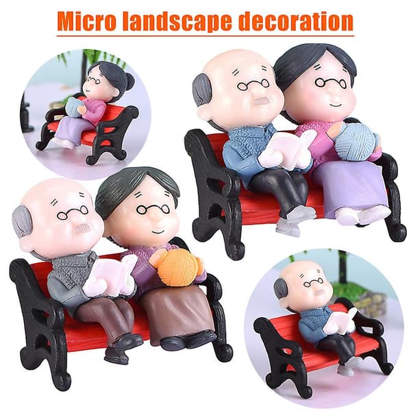 Mini Bedstemor Bedstefar Par Figurer Miniature Figurer Fe Have Tilbehør Havepynt A