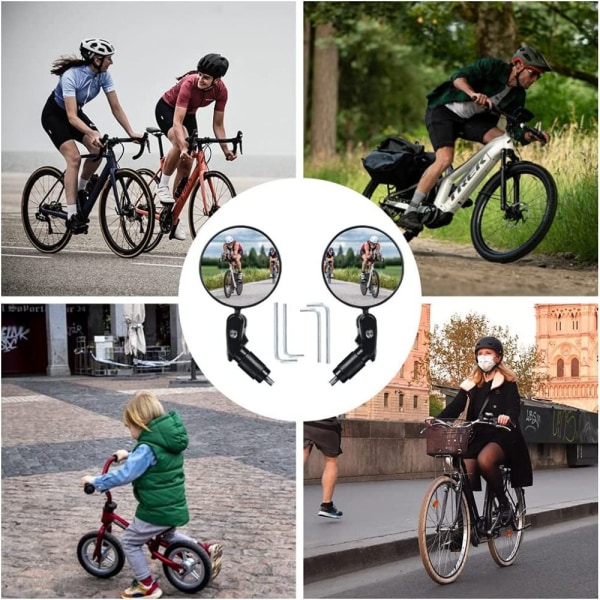 Pakke med 2 stk 360° cykelspejl bakspejle, universal sikkert bakspejl til 17,4 mm - 22 mm, robust, skruet spejl, cykelstyr