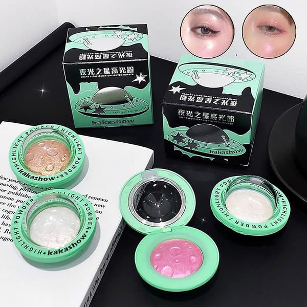 Makeup Highlighter Puder Høj Farvegengivelse Ansigtsmakeup Shimmer-Pudder til Kvinder A
