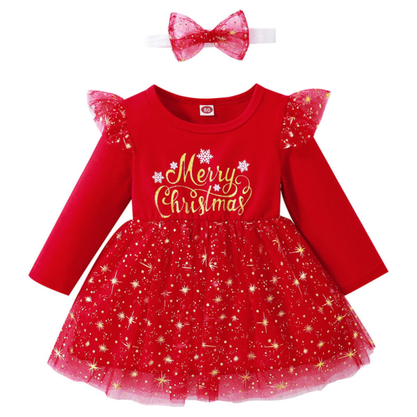Mesh klänning jul söt baby klänning förgylld printed