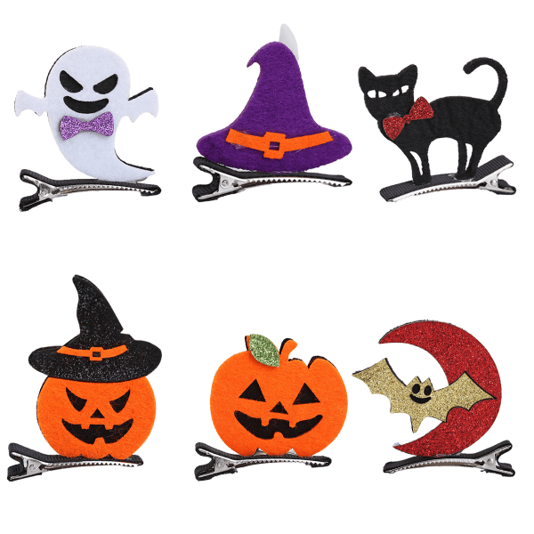 6 stk Halloween tegneseriehårnåler Pumpkin Ghost Bat Cat Hat Hår B