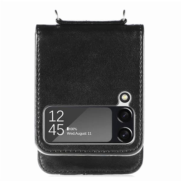 Til Samsung Galaxy Z Flip4 5G Diagonal Lanyard Præget Kort Telefonetui Sort