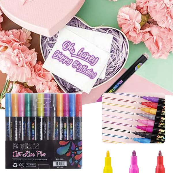 Dobbeltlinje Outline Highlighter Penner Glatt Blekk Highlighter Bursdagsgave til Barn A