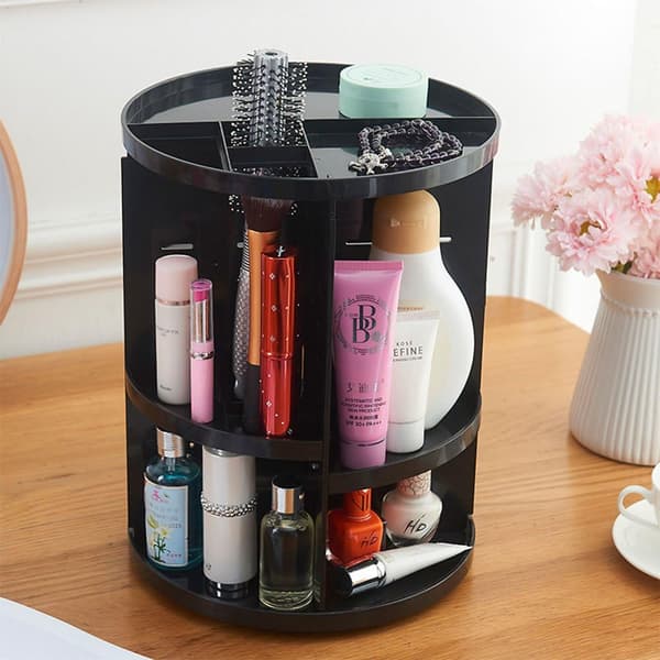 Makeupopbevaring 360 Graders Roterende 8 Lag Rund Kosmetik Organizer (Sort)