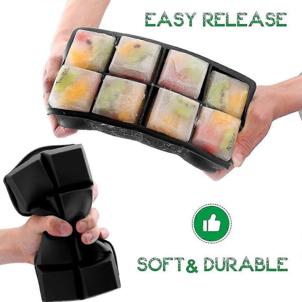 8 gitter isterningform silikone isterningbakke med låg 3 pak isterningproducent 5 cm (sort) A