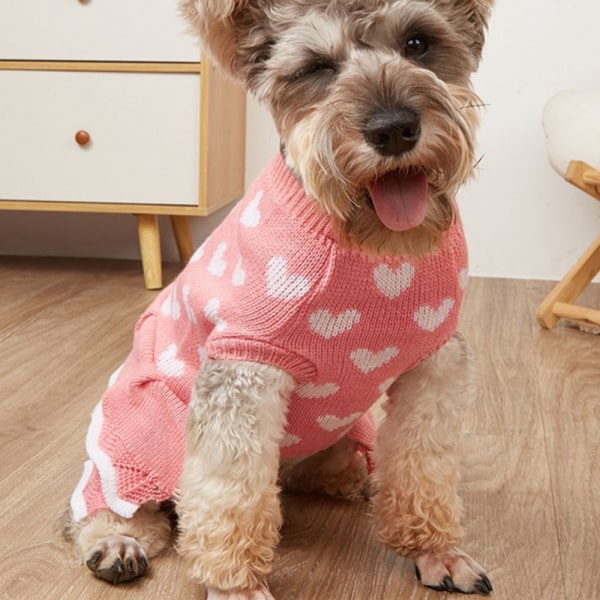 Joulun uudenvuoden lemmikkikoiran vaatteet Vaaleanpunainen Love Dog -villapaita