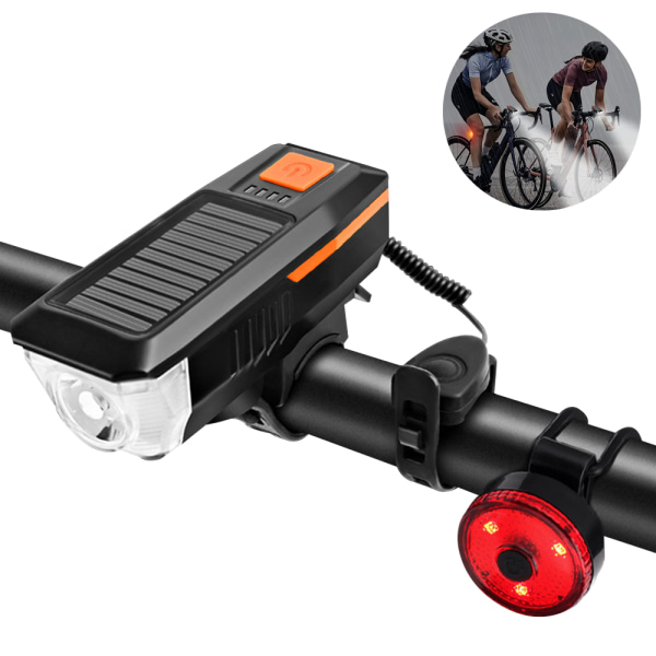 Bike Light Set and Horn Solar Powered USB Rechargeable  Bicycle