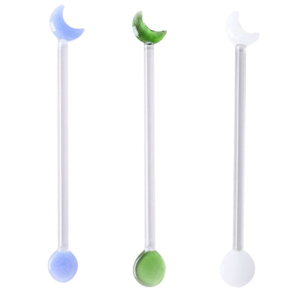 3 stk. Glass Swizzle Sticks for Cocktails Drinks, Moon Stirrer