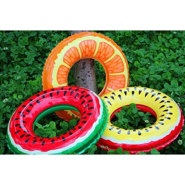 Fruktpoolflotte, vattenmelonrörring uppblåsbar hållbar sommarpoolfestflotte grön vattenmelon badring-60 A