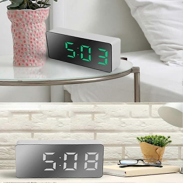LED Elektrisk Digital Väckarklocka Nätbatteri Spegel Temperaturdisplay
