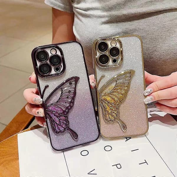 Til iPhone 15 Pro Max Cover Kvicksand Sommerfugl Galvanisering TPU Glitter Telefoncover A