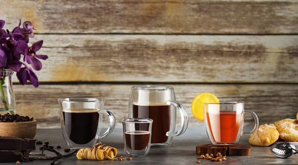 Dobbeltvæggede isolerede glas espressokrus (sæt med 2) - 5,4 ounces