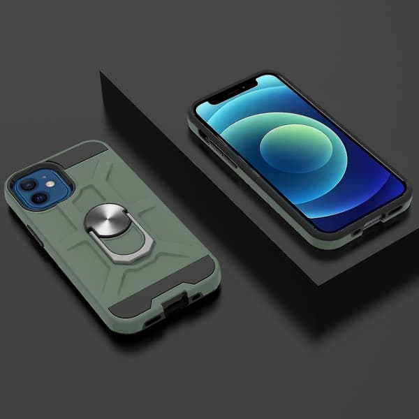 Etui til iPhone 12 6,1 tommer Roterende Ringstativ Støtsikker Støtbeskyttelse -grønn A