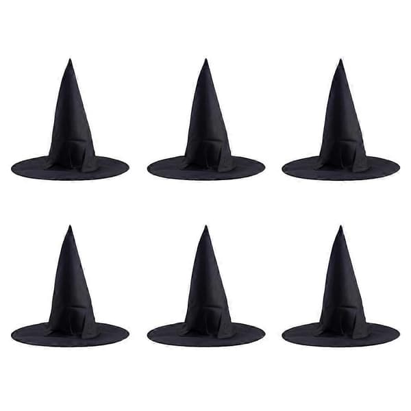Spids heksehat Halloweenhat til Halloweenbrug 6 stk. sort kasket A