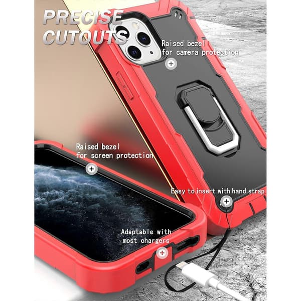 För iPhone 11 Pro PC + Gummi 3-lagers Stötsäkert Skyddsfodral med Roterande Hållare