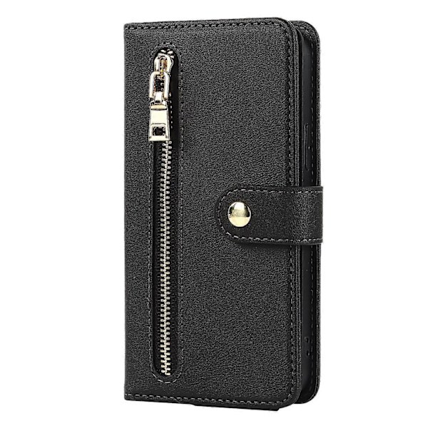 Etui til iPhone 13 Pro Max Sort Frontlomme Lynlås Pung Læder No13511