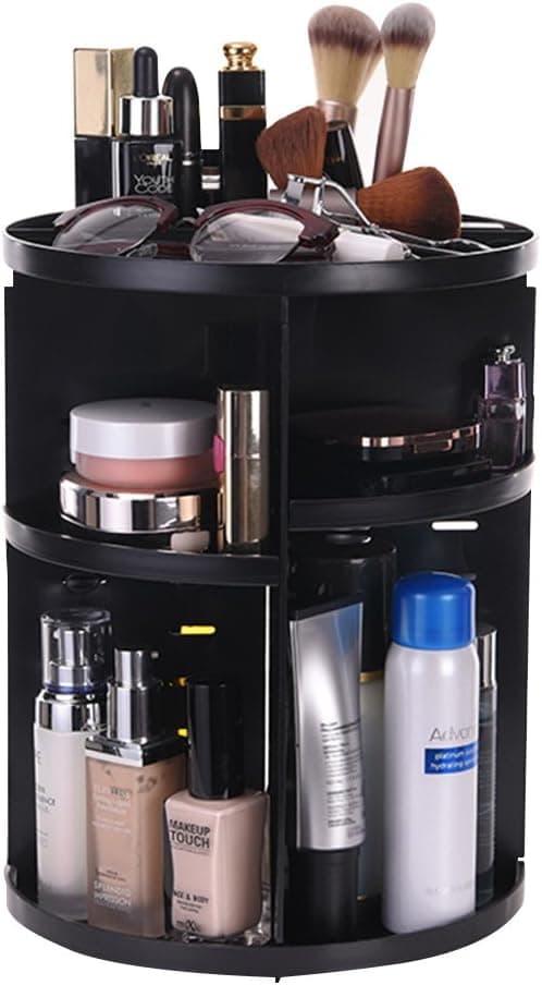 Makeupopbevaring 360 Graders Roterende 8 Lag Rund Kosmetik Organizer (Sort)