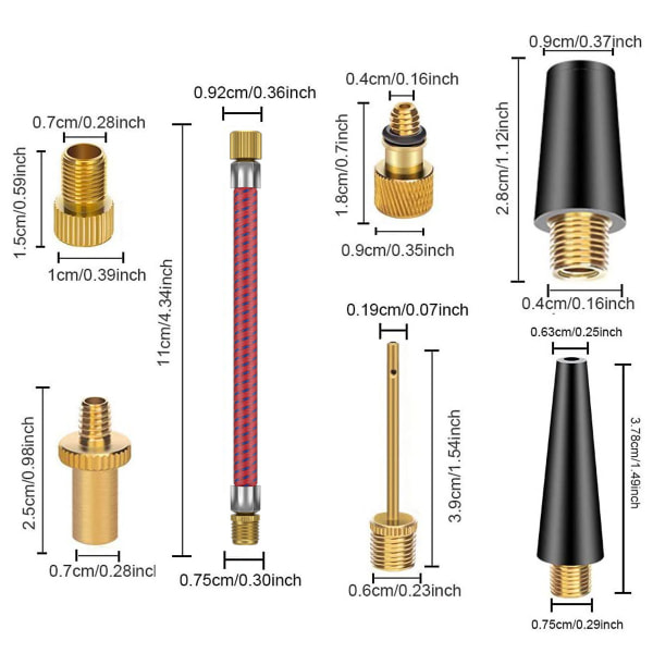 Cykelventiladaptersæt med 21 stk. Cykelventilsæt er velegnet til DV SV AV's multifunktionelle langtidsholdbare ventiladapter, højkvalitets luftpumpe