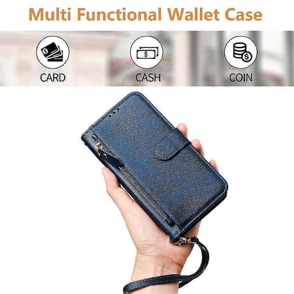 Flip-etui til Samsung Galaxy A40 kortholder PU-læder magnetisk lynlås blå