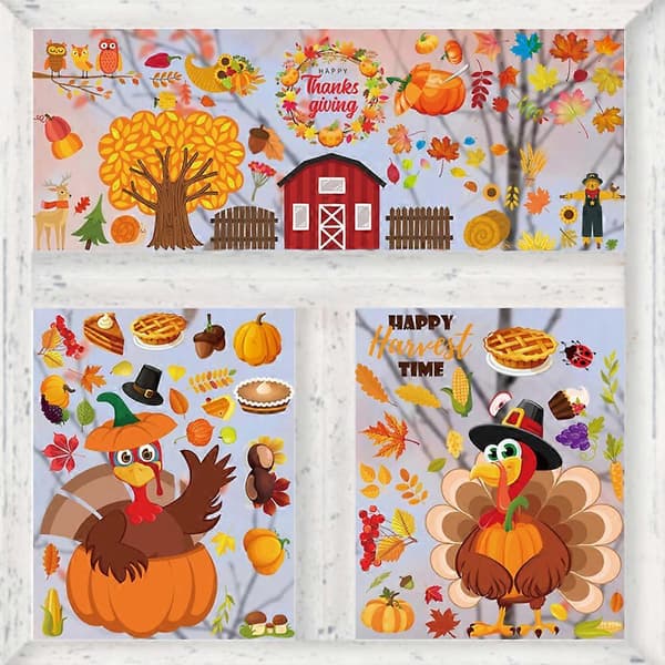 Thanksgiving Turkey Sticker Pumpkin Maple Leaf Fruit Static Sticker(style2380) A