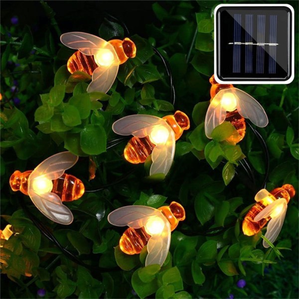 Uusi aurinkoenergialla toimiva söpö Honey Bee Led String Fairy Light 20 leds