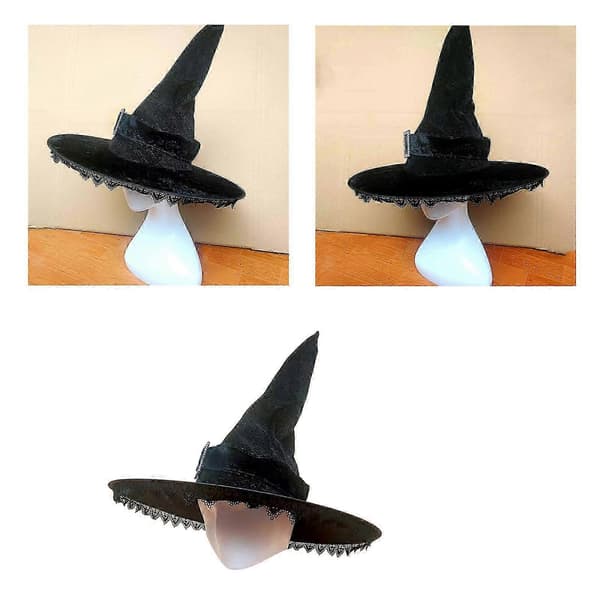 Heksehatte Halloween Kostume Tilbehør til Halloween Festdekorationer Hat med Elegant Fløjl til Maskerade Sort A