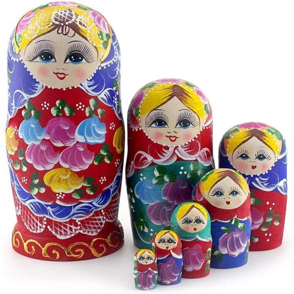 Russian Nesting Dolls Matryoshka Wood Stacking Nested Set 7 Pieces Handmade Toys