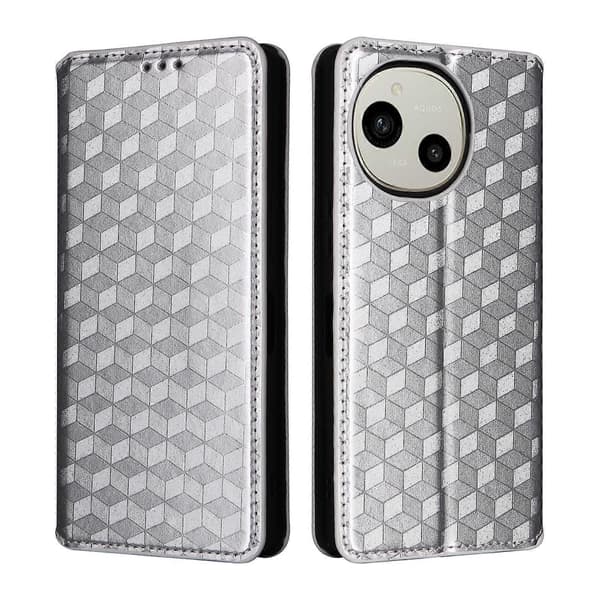Cubic Grid Texture Flip Læder Telefonetui (Sølv, Til Sharp Aquos R10 / R9)