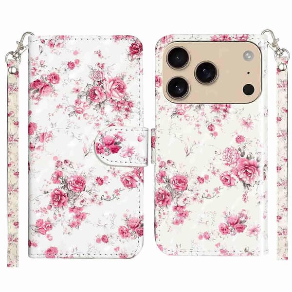 Til iPhone 17 Pro Max Pung Etui 3D Mønster Trykt Læder Telefoncover med Rem A