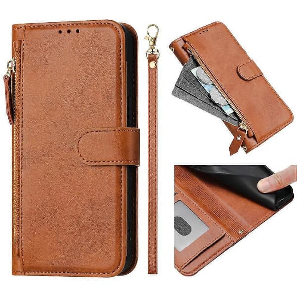 Flip-etui til Blackview Wave 6C lynlås PU-læder magnetisk kortholder brun